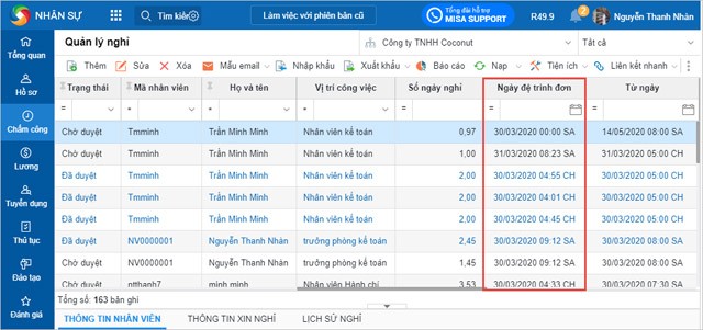 Bổ sung thông tin Giờ, Phút nộp đơn xin nghỉ