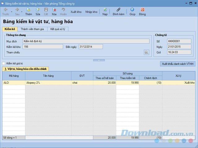 Bảng kiểm kê vật tư, hàng hóa