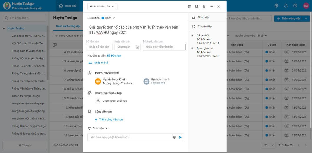 Thêm mới công việc trên MISA TaskGo