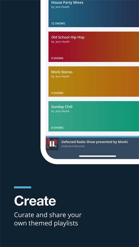 Mixcloud cho phép bạn tạo và chia sẻ danh sách phát theo chủ đề của mình