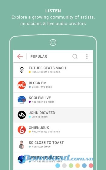 Nghe audio trực tuyến với Mixlr