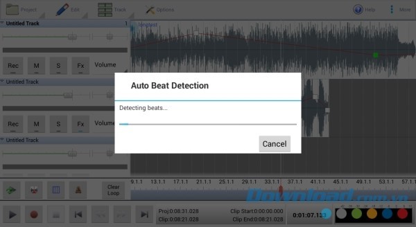 MixPad Music Mixer Free cho Android tự động phát hiện beat nhạc
