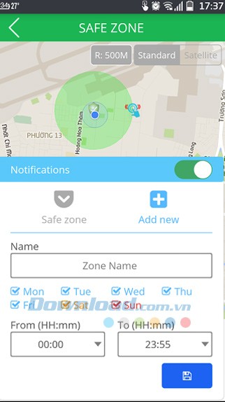 Cài đặt vùng an toàn theo thời gian