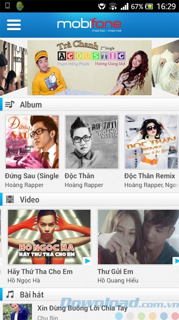Trang chủ của ứng dụng mMusic
