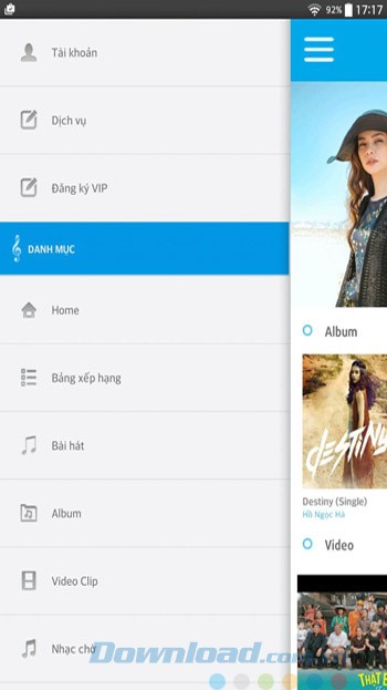 Danh mục chính ứng dụng mMusic