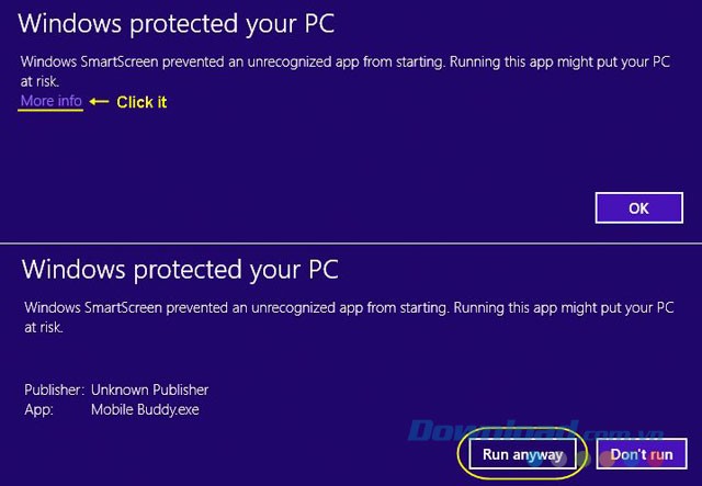 Cho phép Windows SmartScreen chạy ứng dụng