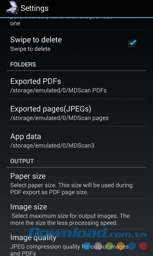 Bảng cấu hình Mobile Doc Scanner (MDScan) + OCR cho Android