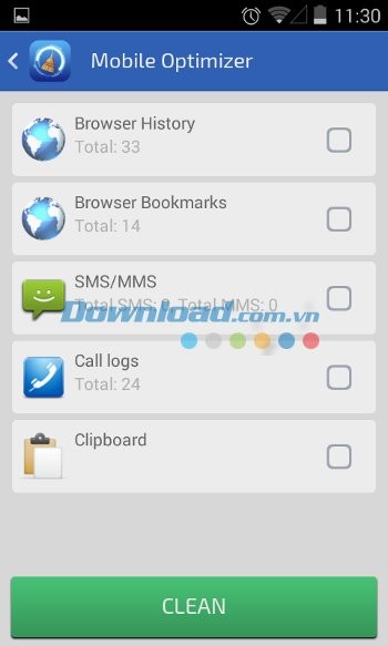 Tính năng dọn dẹp riêng tư của Mobile Optimizer & Cleaner