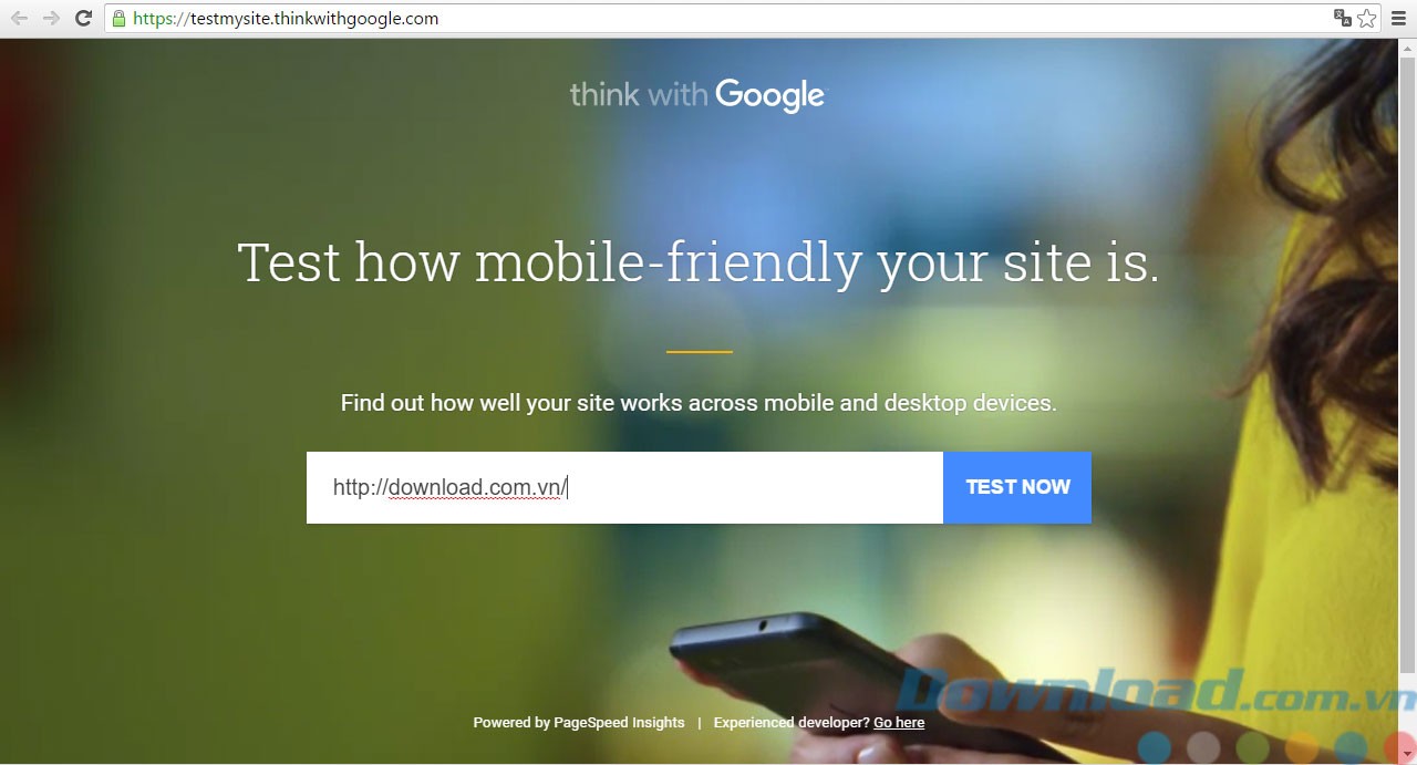 Giao diện ứng dụng Test My Site