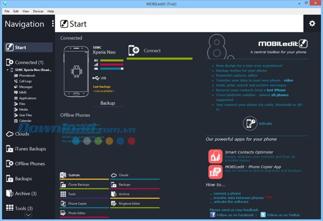 Giao diện phần mềm MOBILedit
