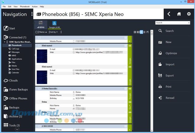 Quản lý danh bạ điện thoại