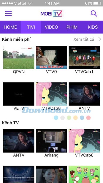 Danh sách kênh TV của MobiTV cho iOS