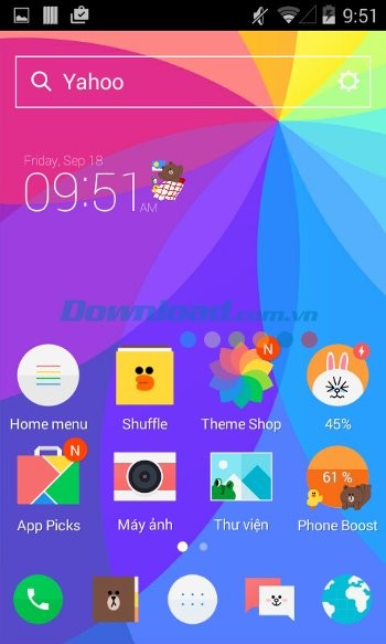Màn hình chủ sau khi cài đặt LINE Launcher