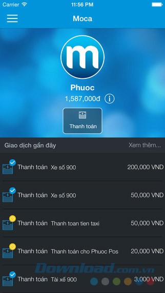 Giao diện chính Moca