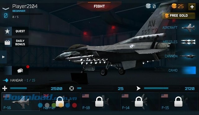 Giao diện chính của game Modern Warplanes