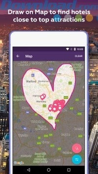 Vẽ trên bản đồ để tìm khách sạn gần nhất, phổ biến nhất