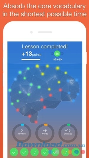 báo cáo tiến độ bài học trên Mondly cho iOS