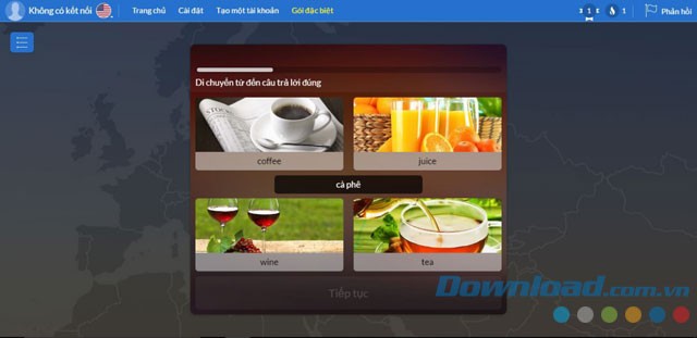 Lựa chọn câu trả lời đúng trong ứng dụng web học ngoại ngữ Mondly