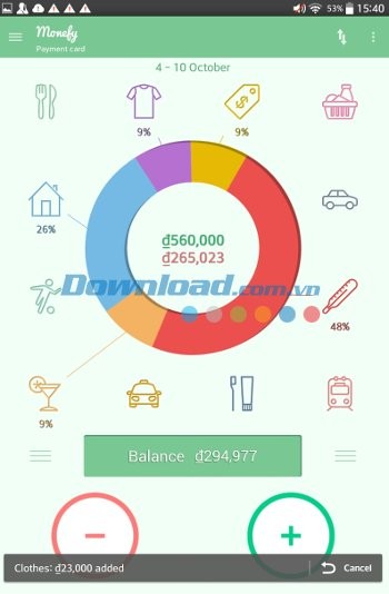 Quản lý chi tiêu theo tuần với Monefy cho Android