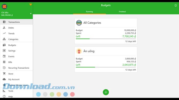 Tự động tính số dư