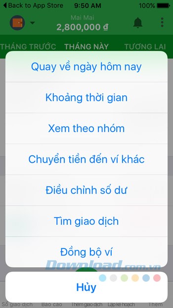 Menu của Money Lover