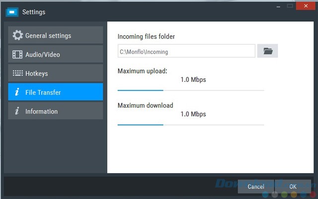 Tùy chọn chuyển file trên Monflo
