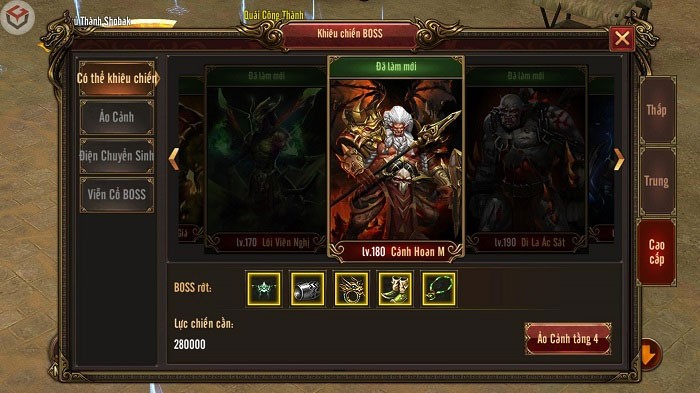 Giao diện Khiêu Chiến Boss