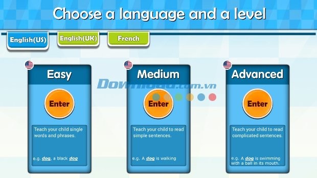 Chọn ngôn ngữ và cấp độ học cho bé
