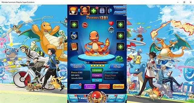 Giao diện chi tiết pokemon trên Monster Summon: Pikachu Super Evolution