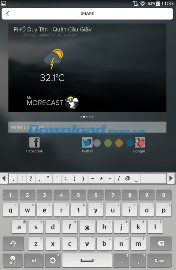 Tính năng chia sẻ của Morecast