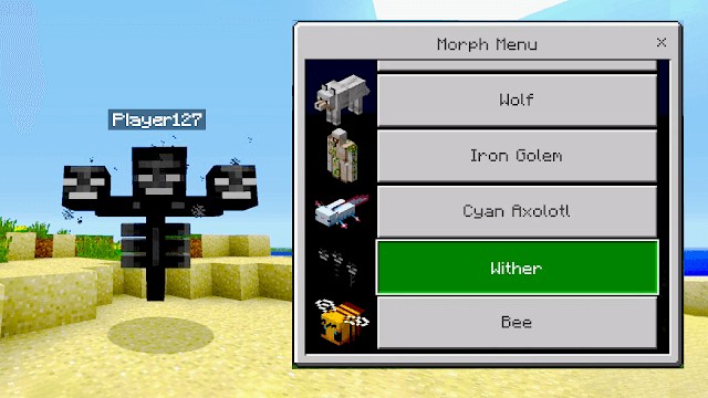 Lựa chọn đối tượng mình sẽ biến thành trong Morph Mod for Minecraft PE