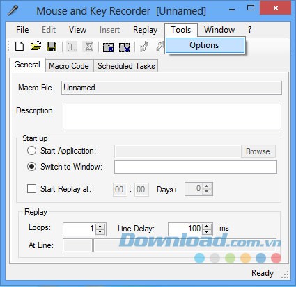 Mục Options trong Mouse and Key Recorder