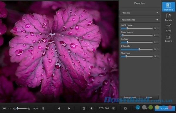 Movavi Photo DeNoise cho Mac cho phép người dùng tự tay chỉnh nhiễu hình