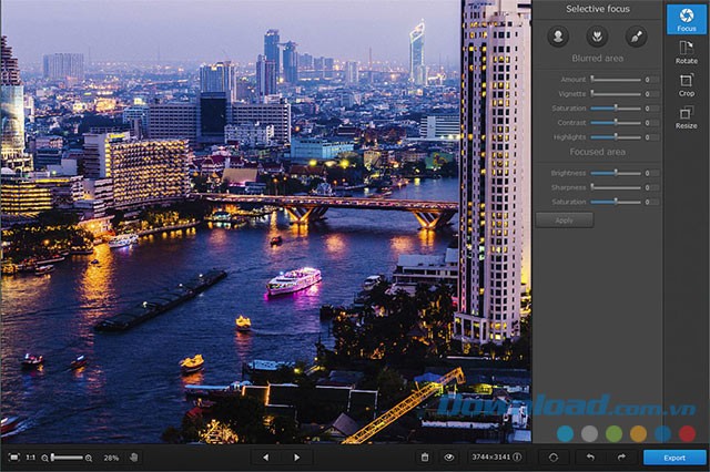 Giao diện chính của ứng dụng chỉnh sửa ảnh Movavi Photo Focus cho máy tính