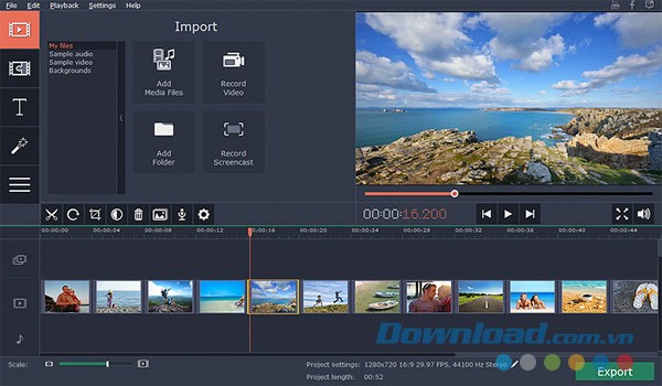 Giao diện phần mềm tạo slideshow chuyên nghiệp Movavi Slideshow Maker cho Mac