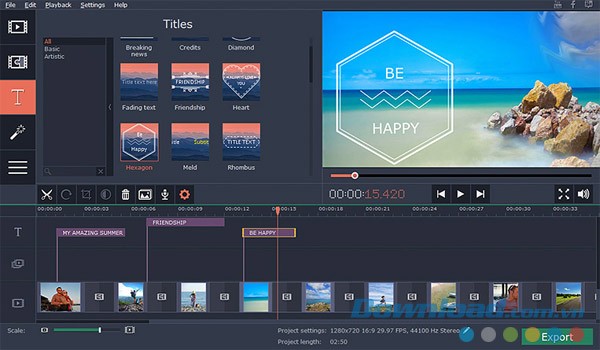 Tạo tiêu đề ảnh với nhiều kiểu chữ nghệ thuật tuyệt đẹp trên Movavi Slideshow Maker cho Mac