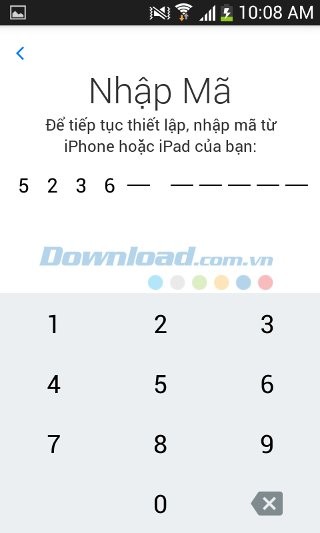 Nhập mã trên iPhone iPad trên Android