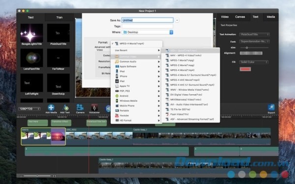 Movie Edit Pro cho Mac hỗ trợ lưu tập tin dưới nhiều định dạng khác nhau