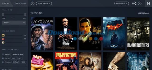 Giao diện ứng dụng Movieo.me