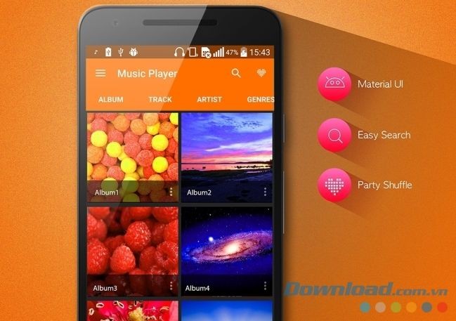 Giao diện quản lý album nhạc trên MP3 Player cho Android