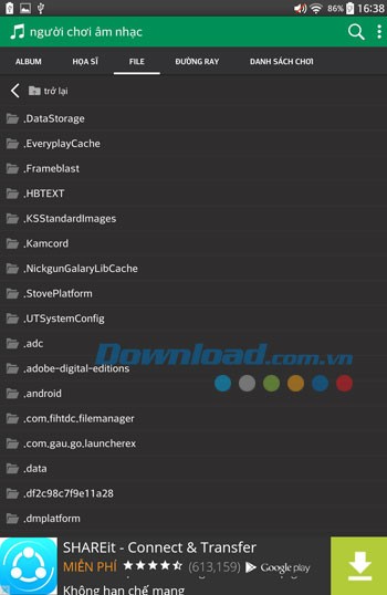 MP3 Player by Maxound quét tất cả các tập tin có trên thiết bị