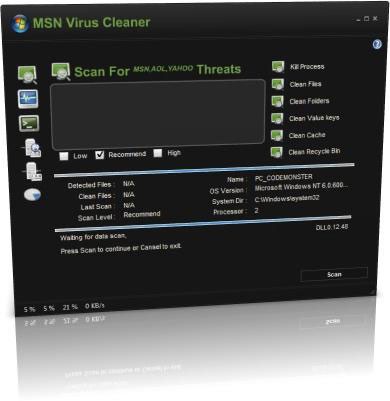Hình ảnh chụp màn hình ứng dụng MSN Virus Cleaner
