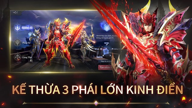 Ba nghề để lựa chọn gồm Kiếm Sĩ, Pháp Sư và Cung Thủ kèm tự do đổi nghề