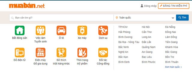 Giao diện chính của trang tin Mua Bán