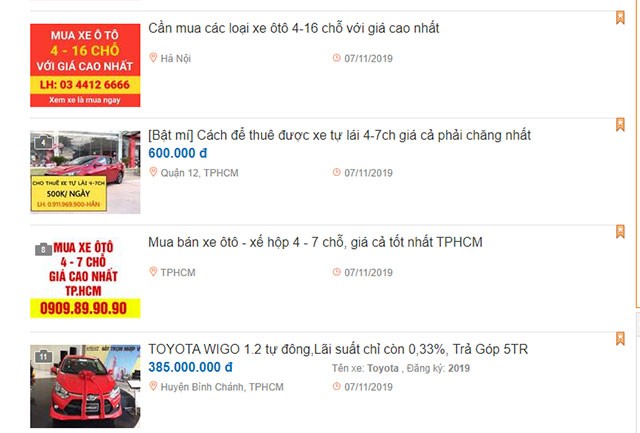 Thông tin rao vặt ô tô