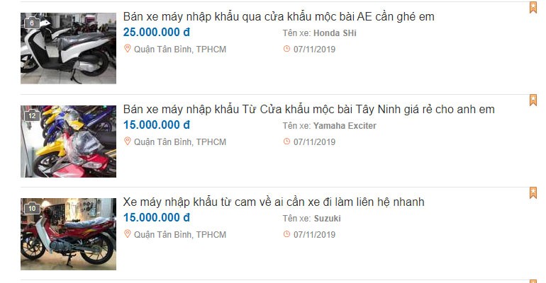 Mục giao vặt xe máy trên Mua Bán