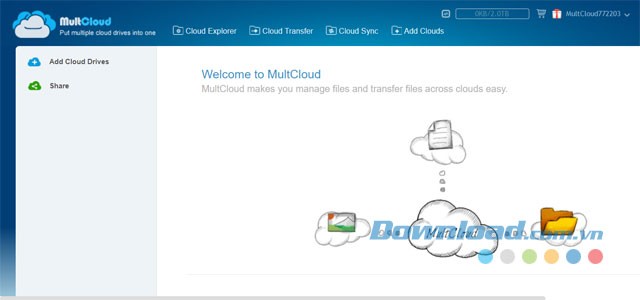 Giao diện ứng dụng MultCloud