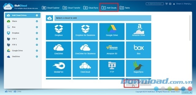 Thêm tài khoản dịch vụ đám mây