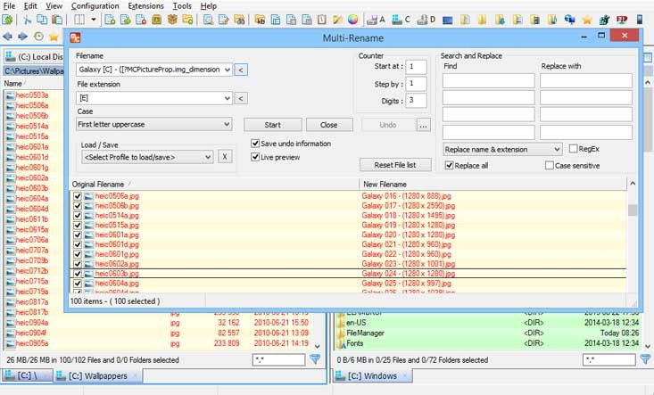Multi Commander hỗ trợ đổi nhiều tên file một lúc