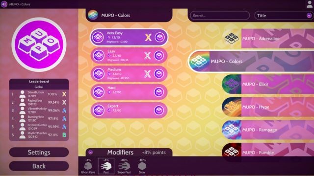 Chinh phục các bản nhạc trong MUPO game ở nhiều cấp độ khác nhau